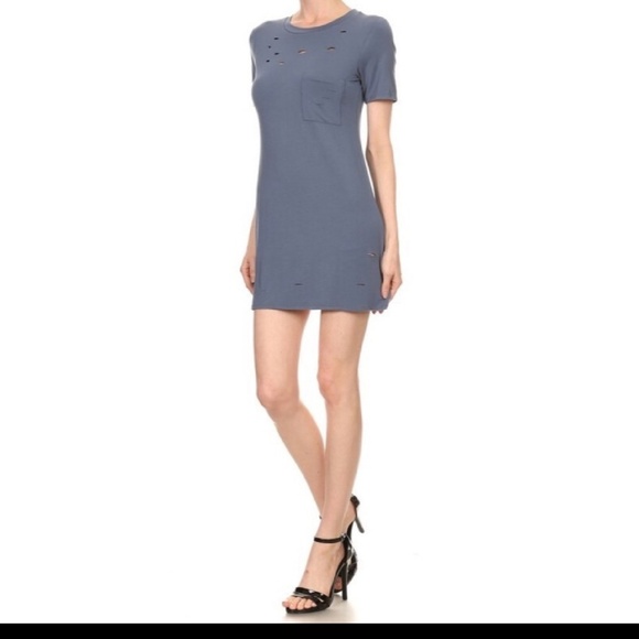 3 /35 DISTRESSED FLIRTY MINI DRESS - Picture 4 of 4